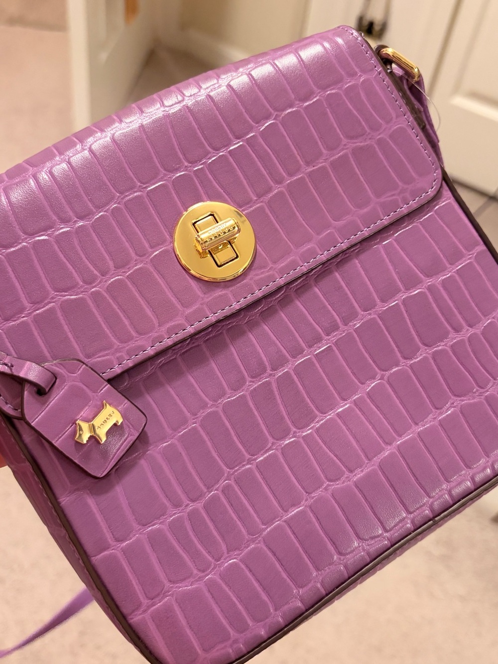 RADLEY LONDON Lilac Croc-Embossed Leather Crossbody with Gold Hardware